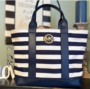 Michael Kors Blue and White Striped Tote